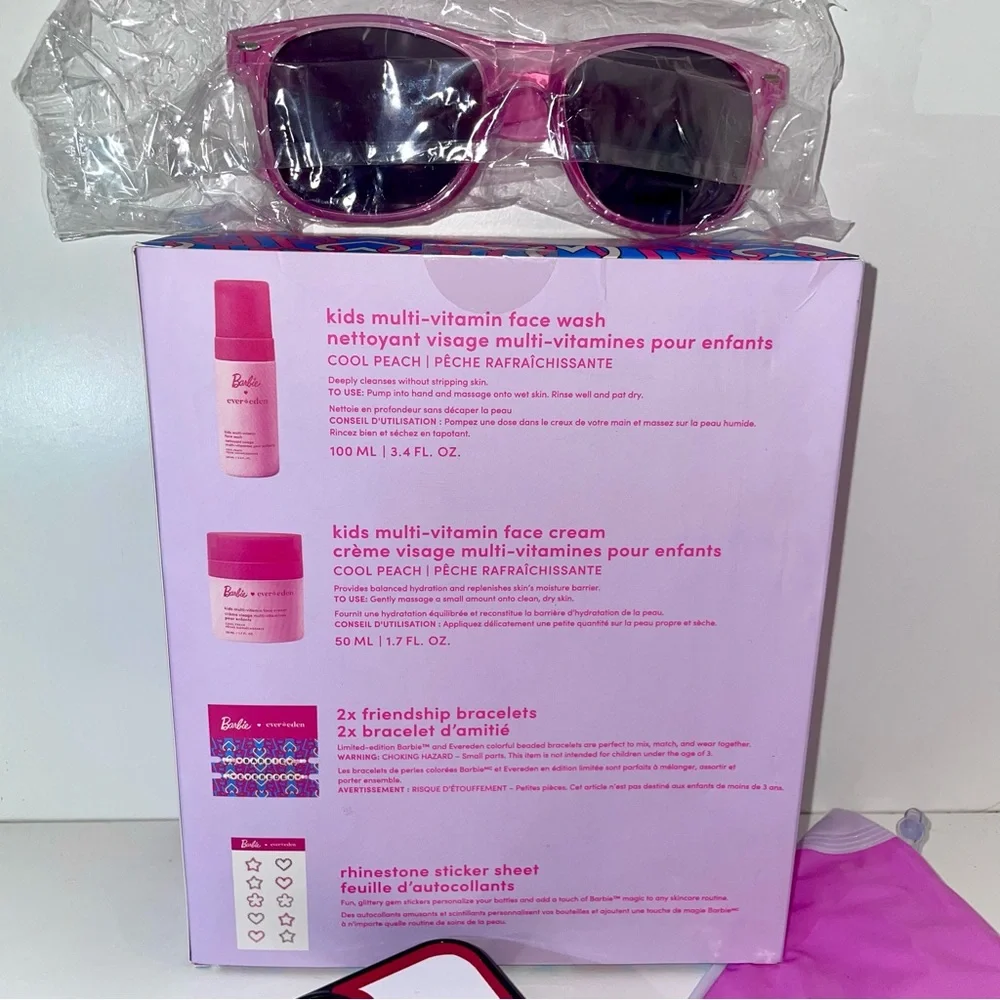 Barbie x Evereden Skincare Set Friendship Bracelets Popgrip sunglasses & Tote